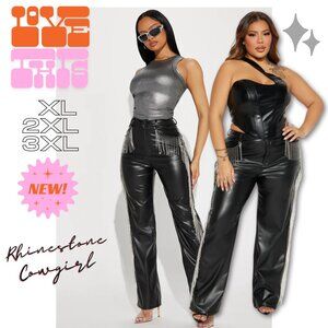 Rhinestone Cowgirl Sparkle Bling Fringe Plus Size Faux Leather Pants NEW NWT